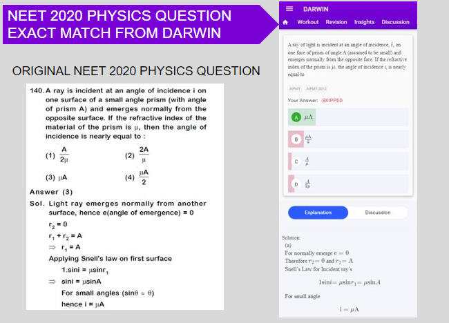 NEET 2020 Physics Question - Exact Repeat from Darwin