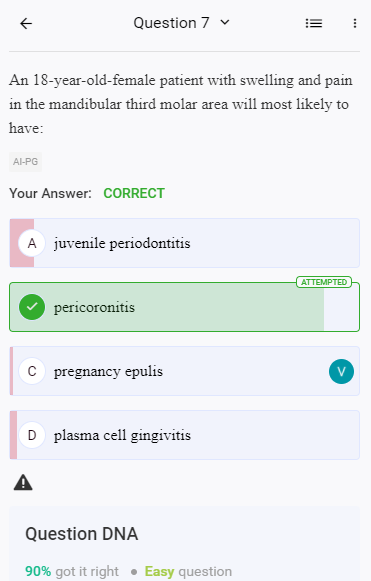 Clinical NEET MDS MCQ response by a friend on study circle pulp